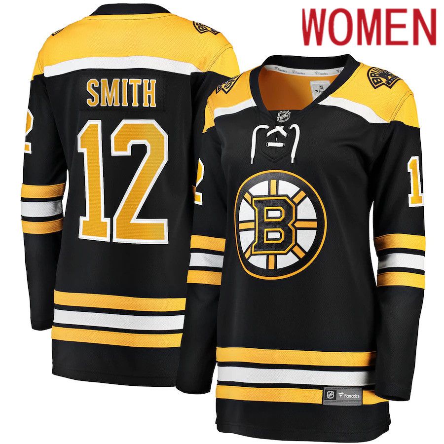 Women Boston Bruins #12 Craig Smith Fanatics Branded Black Home Breakaway Player NHL Jersey